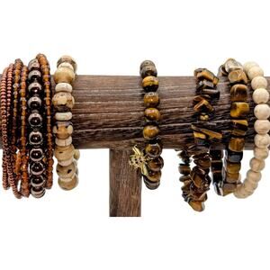 Lot of Six Brown/Cream Stone & Beaded Bracelets